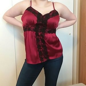Sexy Red Top with Black Lace Accents